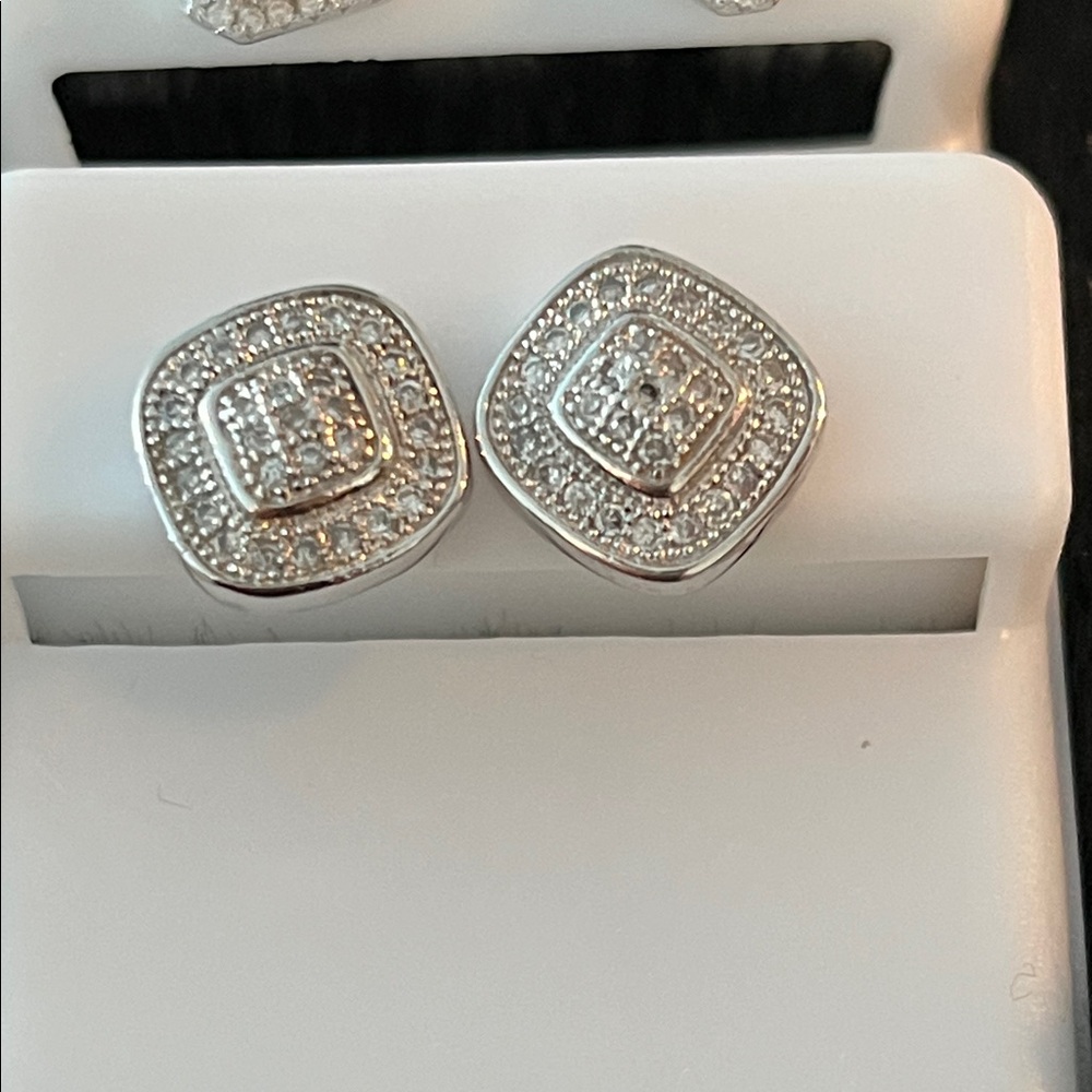 One Pair $75 Genuine Moissanite 925 Sterling Silver Stud Earrings